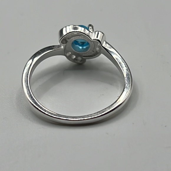 NEON BLUE APATITE, CZ, AND STERLING SILVER RING SIZE 6 - Picture 8 of 11